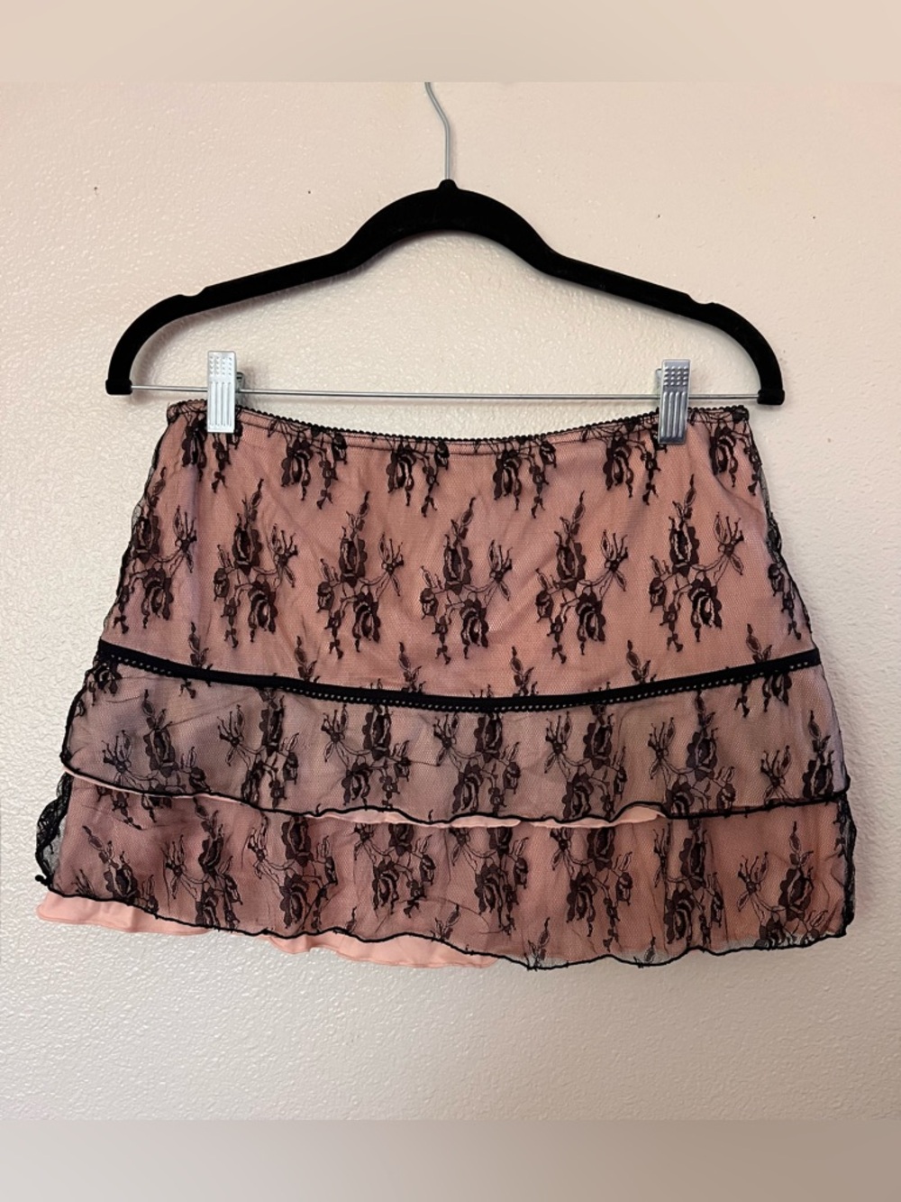 I Believe Lace Skort Pink Black Sheer Layered Y2K Coquette Size L - Picture 2 of 6